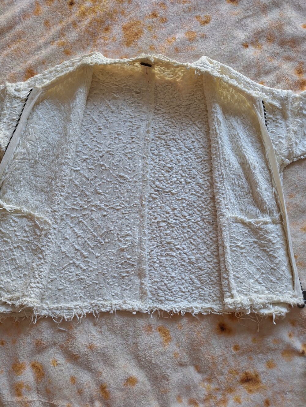Free People Favorite Crush Textured Zip Up Jacket Ivory Boho Oversized S Rare - Picture 9 of 13